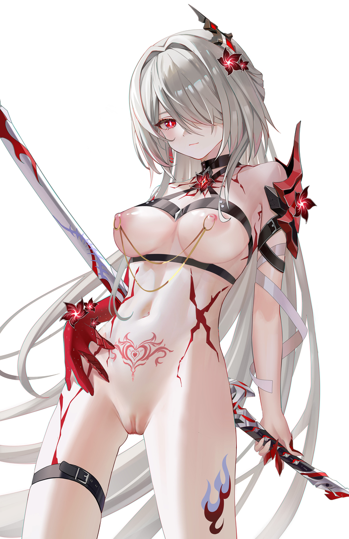 Reply to Acheron's post - NSFW, Erotic, Boobs, Girls, Anime art, Hand-drawn erotica, Anime, Art, Piercing, Labia, Choker, Games, Girl with tattoo, Reply to post, Longpost, Acheron (Honkai: Star Rail), Honkai: Star Rail