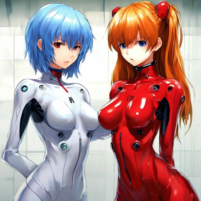 Evangelion - NSFW, My, Evangelion, Asuka langley, Rei ayanami, Sailormoonredraw, Masterpiece (Yandex), Longpost, Neural network art, Anime, Anime art