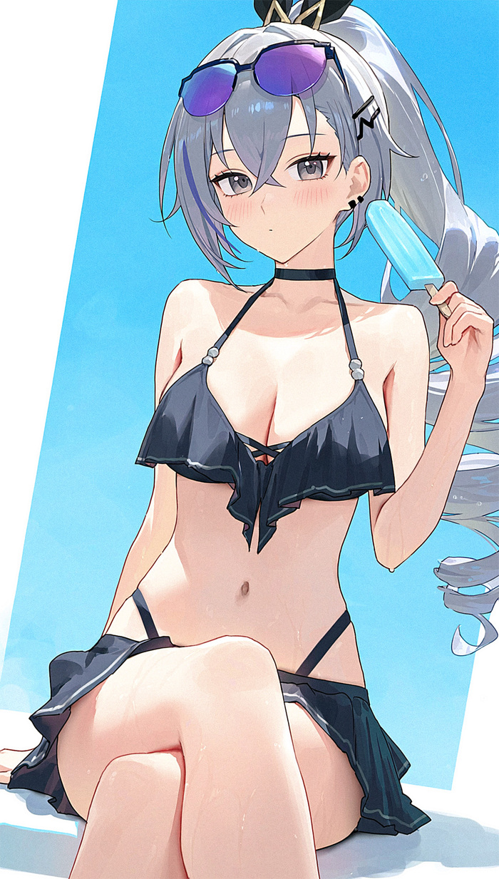 Silver Wolf - NSFW, Anime, Anime art, Girls, Games, Honkai: Star Rail, Silver Wolf (Honkai: Star Rail), Swimsuit, Ice cream, Neural network art, Twitter (link)