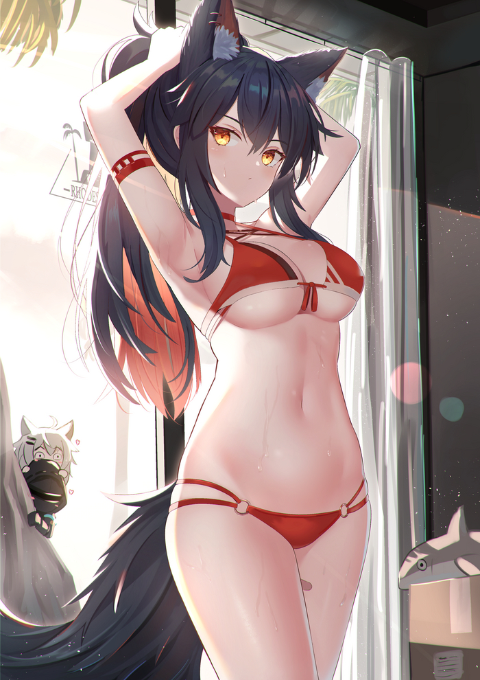 Texas - NSFW, Аниме, Anime Art, Арт, Arknights, Texas (Arknights), Купальник, Animal Ears, Хвост