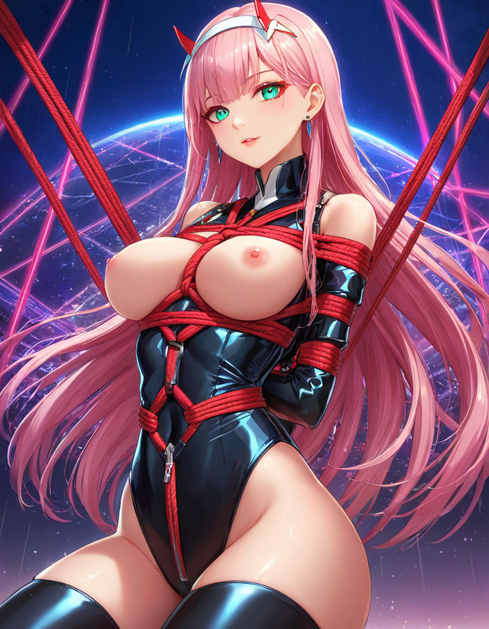 Zero Two - NSFW, Моё, Арт, Арты нейросетей, Stable Diffusion, Обои на телефон, Эротика, Zero Two, Darling in the Franxx, Аниме, Shibari, Длиннопост