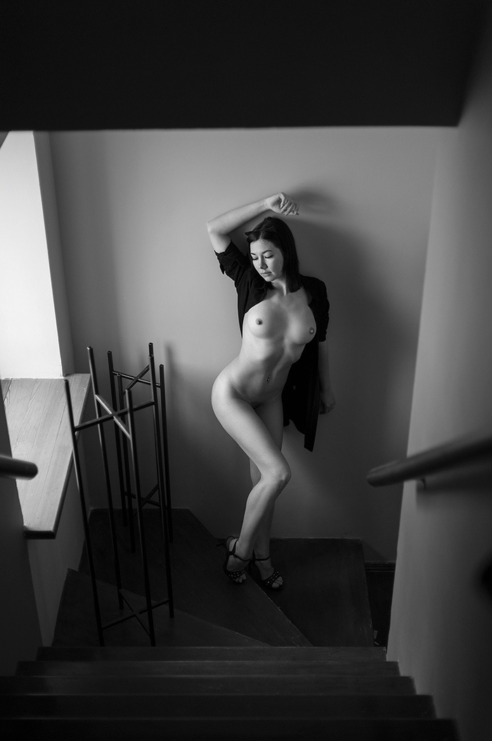 Black and white - NSFW, My, Black and white photo, Professional shooting, Erotic, Boobs