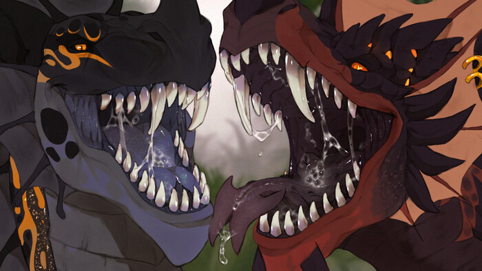 Two Mouths - NSFW, Art, The Dragon, Vore, Mawshot, Digital drawing, To fall, Language, Teeth, Drooling, Dragon's mouth