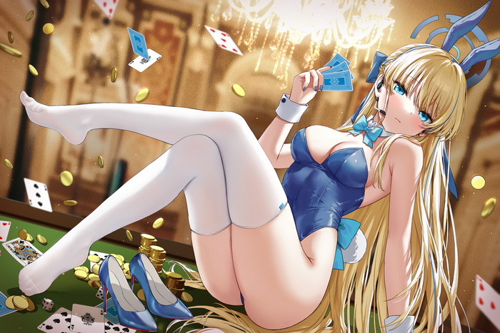 Bunny Toki - NSFW, Anime, Anime art, Blue archive, Asuma Toki, Bunnysuit, Bunny ears, Bunny tail, Stockings, High heels