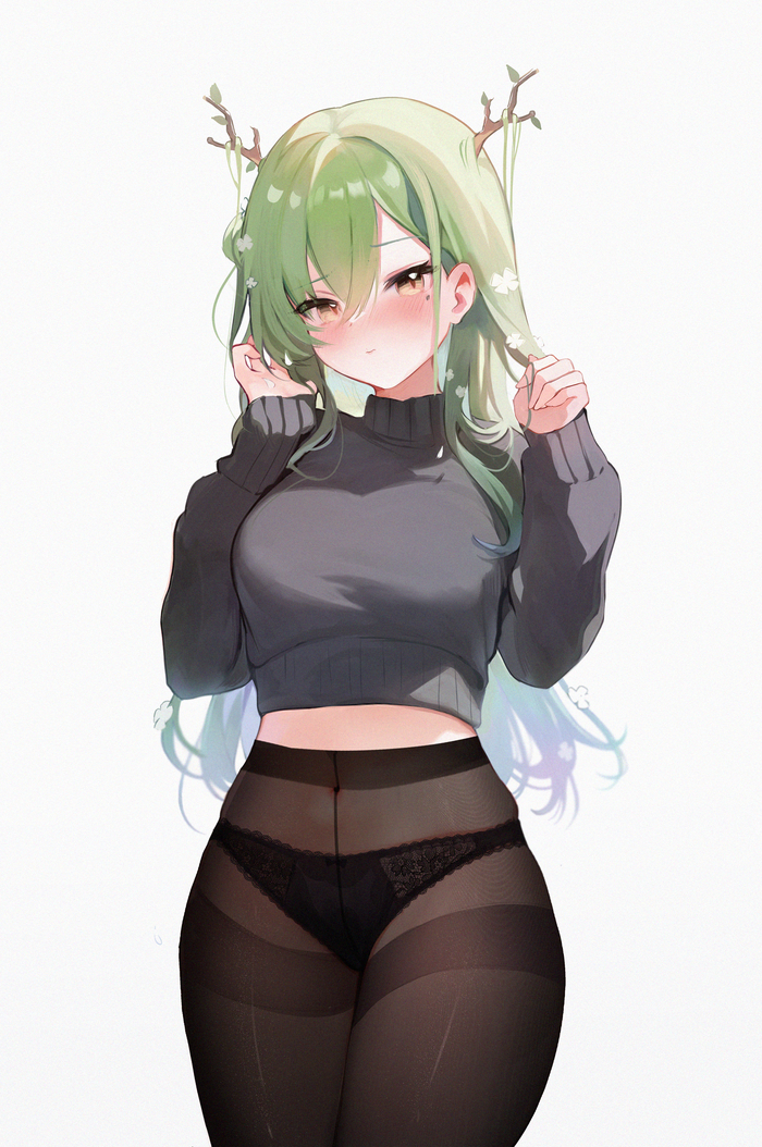 Fauna in pantyhose - NSFW, Anime art, Anime, Hololive, Virtual youtuber, Ceres fauna, Tights, Koahri