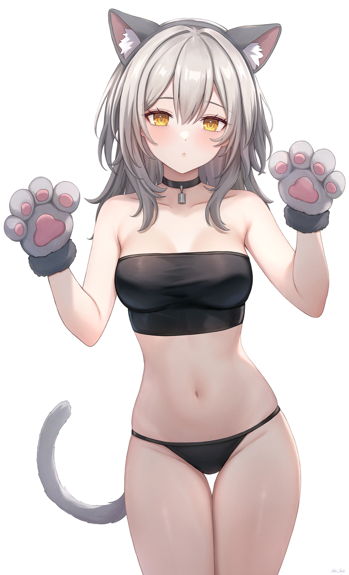 Raccoon Cat ) - NSFW, Erotic, Anime art, Girls, Anime, Hand-drawn erotica, Art, Pantsu, Stelle (Honkai: Star Rail), Honkai: Star Rail, Animal ears, Tail, Neko, Choker, Longpost