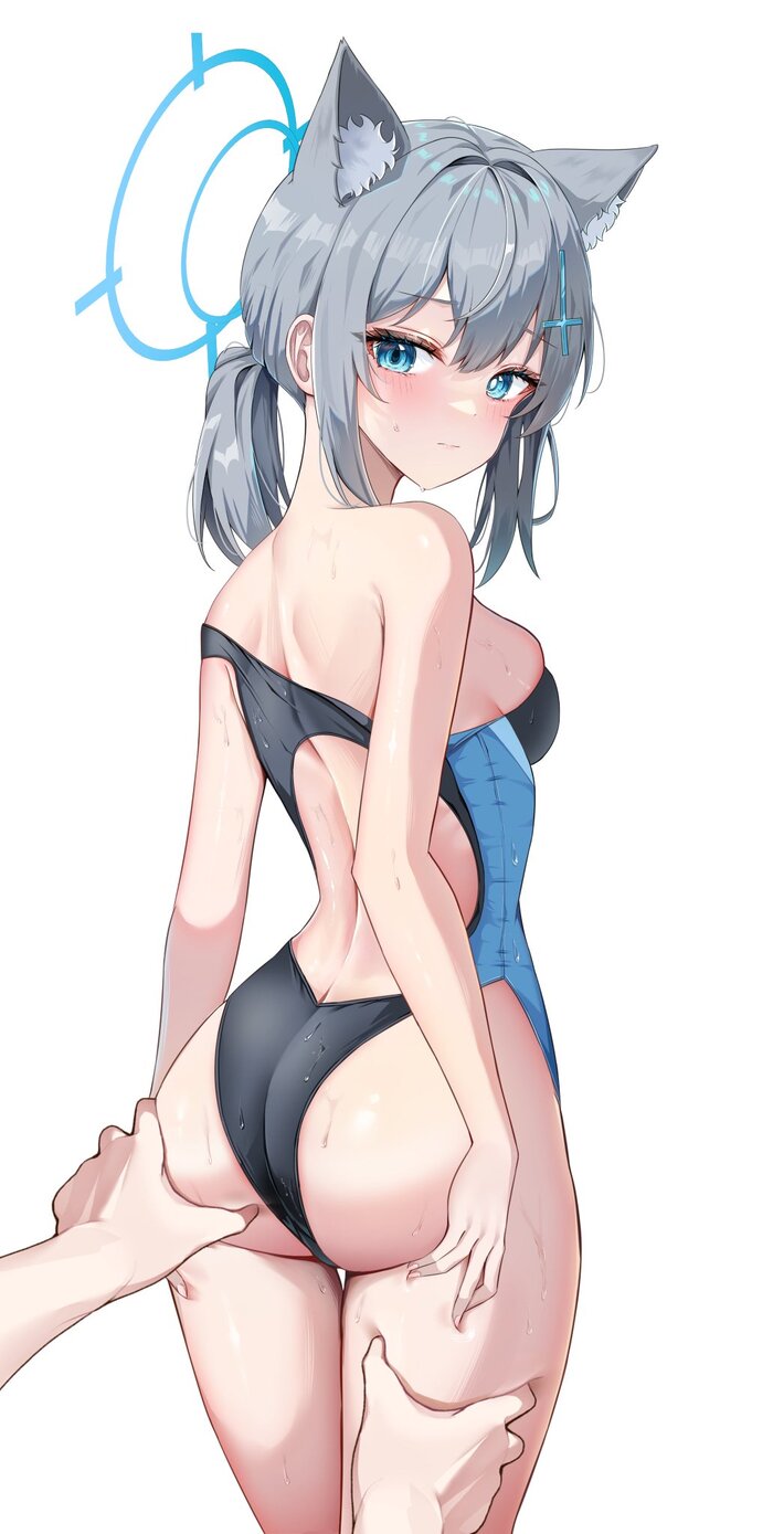 What are you doing? - NSFW, Anime art, Anime, Blue, Sunaookami shiroko, Swimsuit, Twitter (link)