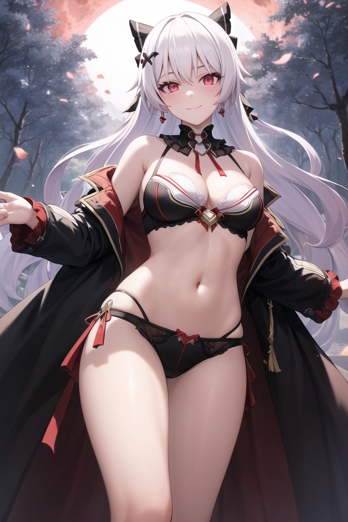 Theresa - NSFW, Neural network art, Hips, Stomach, Boobs, Navel, Anime, Red eyes, Anime art, Underwear, Theresa Apocalypse, Honkai Impact