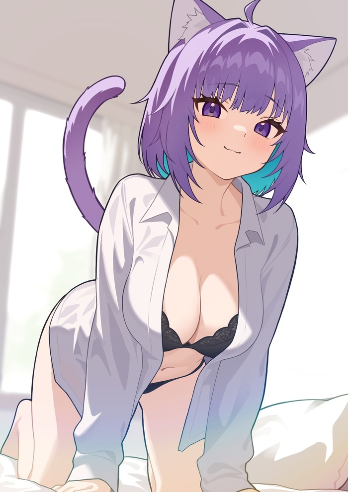 Okayu - NSFW, Anime, Anime art, Hololive, Virtual youtuber, Nekomata Okayu