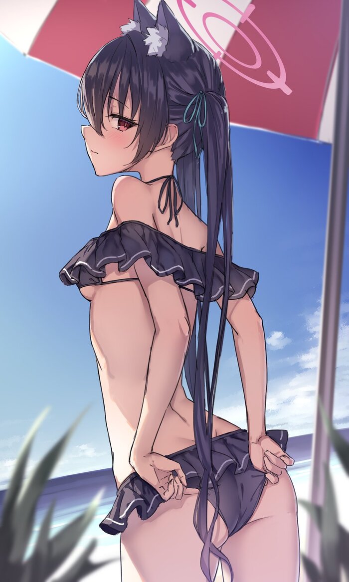 Serika - NSFW, Anime art, Anime, Girls, Games, Blue archive, Animal ears, Swimsuit, Bikini, Kuromi Serika