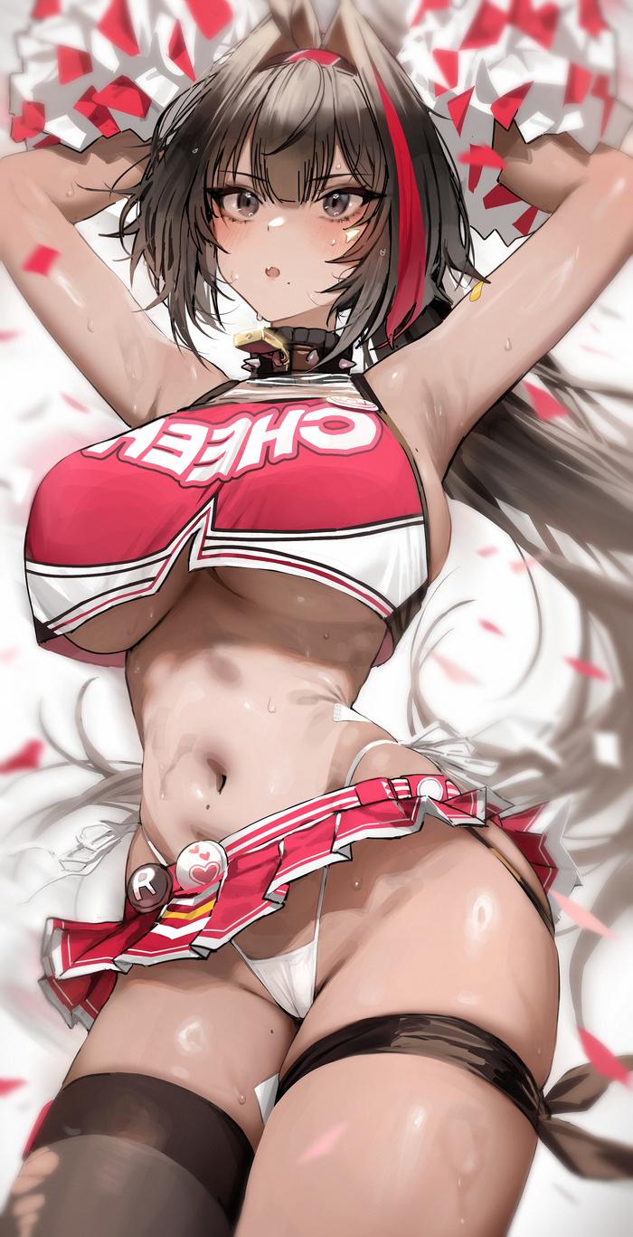 Cheerleader - NSFW, Art, Anime, Anime art, Games, Goddess of victory: nikke, Cheerleading, Pantsu, Erotic, Hand-drawn erotica, Mochirong, Bay (Nikke)