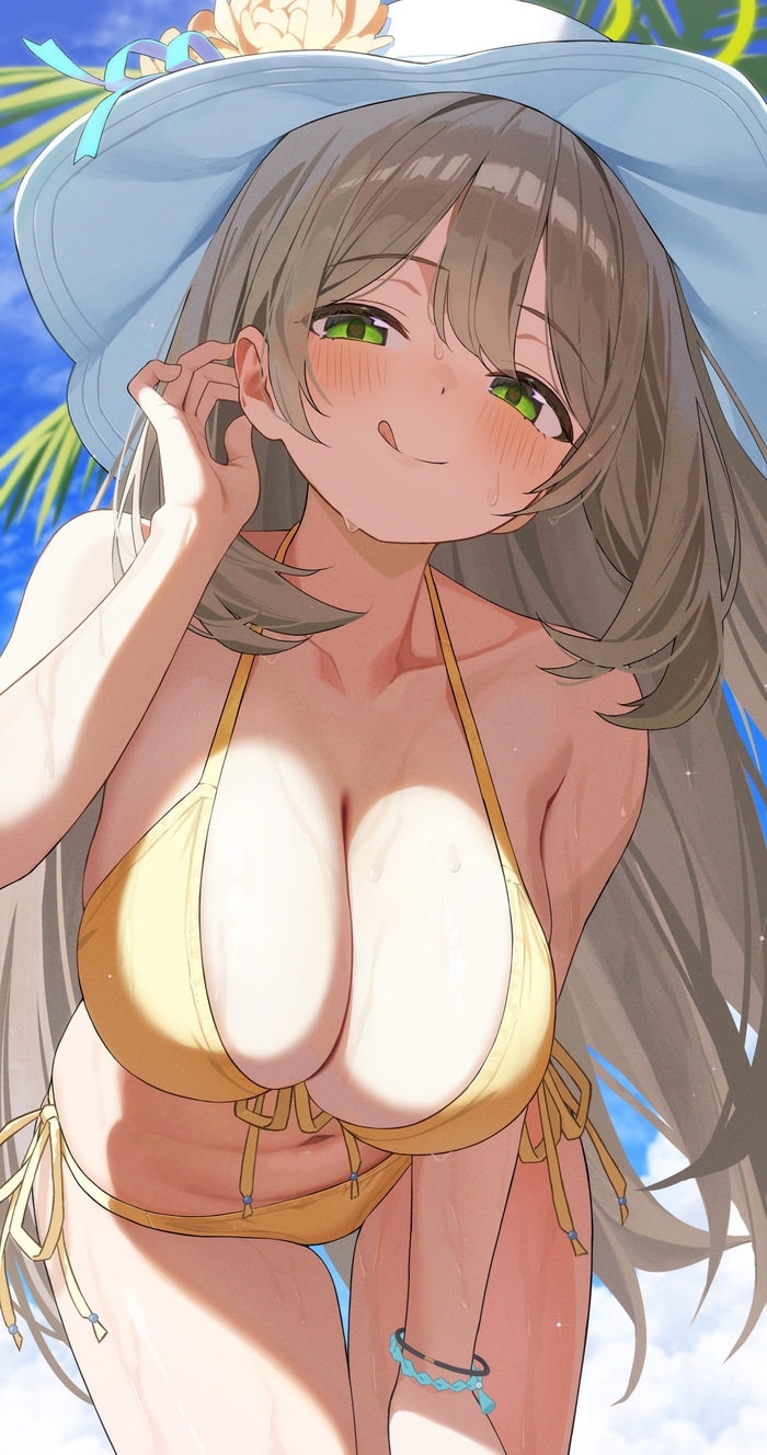 And what do you have there - NSFW, Anime art, Anime, Girls, Games, Blue archive, Izayoi Nonomi, Swimsuit, Bikini, Beach