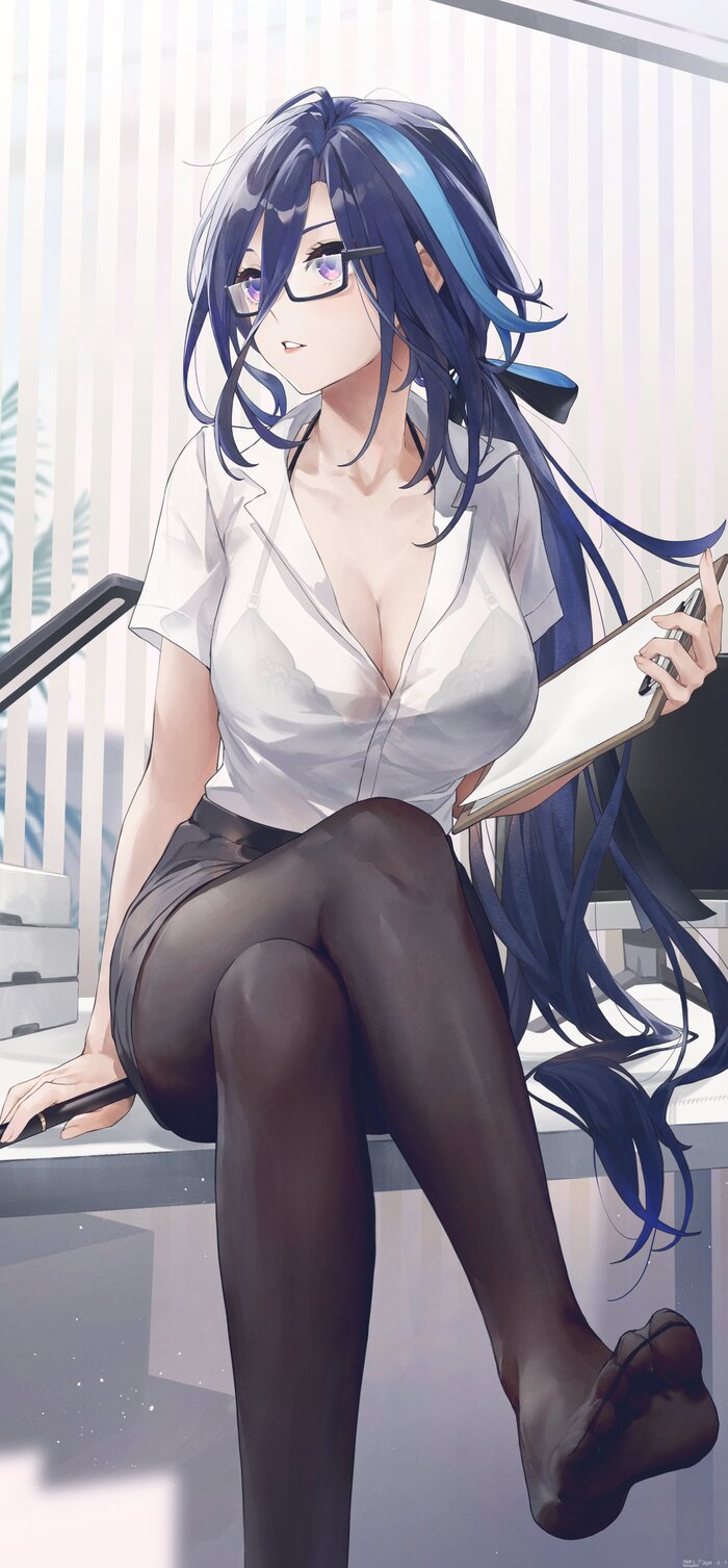 Clorinde - NSFW, Anime art, Anime, Clorinde (Genshin Impact), Genshin impact, Swkl, Glasses, Longpost