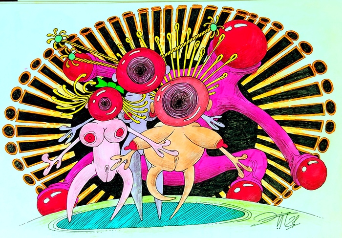Polygamist - NSFW, My, Family, Love, Polygamy, Men and women, Friend, Art, Artist, Body, Drawing, Surrealism