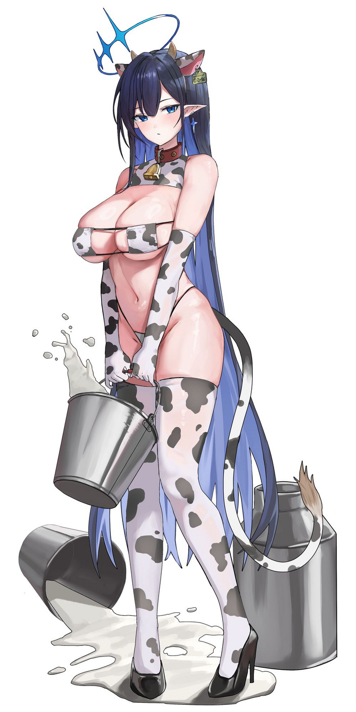 The best milkmaid in the village - NSFW, Anime, Anime art, Blue archive, Nanagami Rin, Stockings, Cowsuit