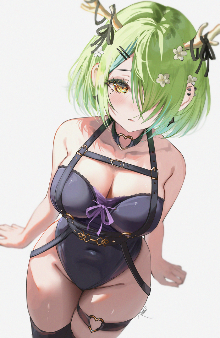 Fauna - NSFW, Anime art, Anime, Hololive, Virtual youtuber, Ceres fauna, Boobs, Choker