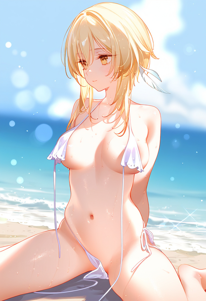 Lumin - NSFW, Boobs, Pixiv, Hips, Anime art, Anime, Swimsuit, Genshin impact, Neural network art, Lumine (Genshin Impact)