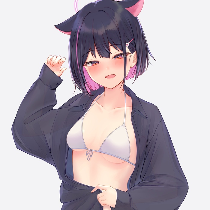 Kazusa - NSFW, Anime Art, Аниме, Blue archive, Kyouyama Kazusa, Animal Ears, Купальник, Twitter (ссылка)