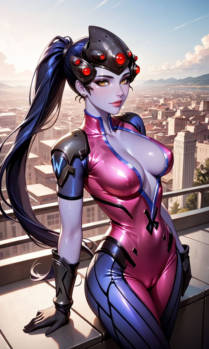 Widowmaker - NSFW, My, Erotic, Boobs, Overwatch, Widowmaker, Art, Stable diffusion, Neural network art, Hand-drawn erotica, Game art, Longpost