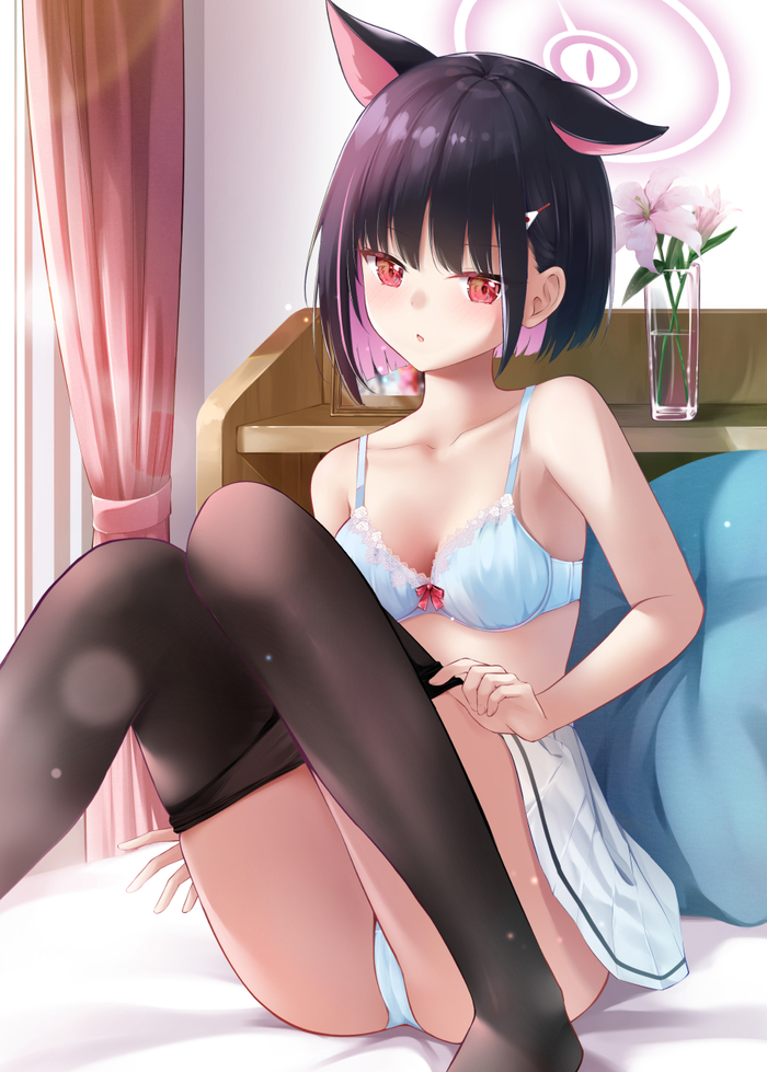 Kazusa - NSFW, Anime art, Anime, Blue archive, Kyouyama Kazusa, Animal ears, Underwear, Tights