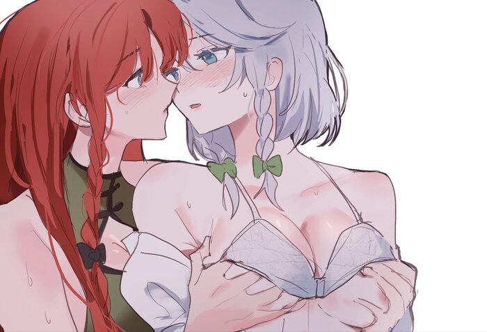 Подруги - NSFW, Touhou, Hong Meiling, Izayoi Sakuya, Yuri, Арт, Аниме, Anime Art, Горничная, Эротика, Рисованная эротика