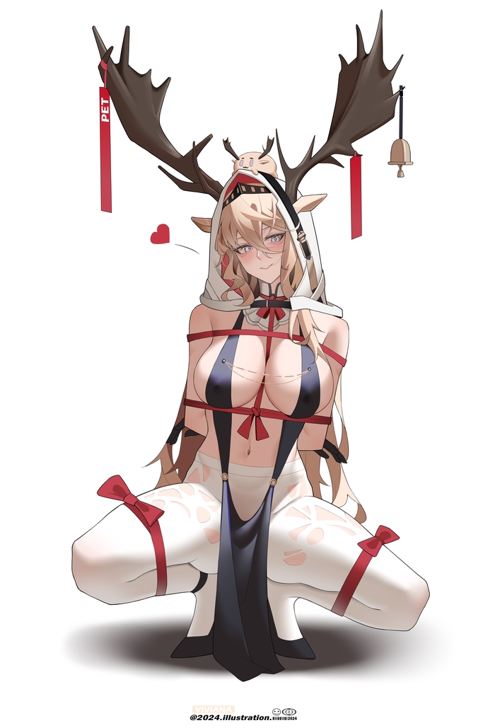 Viviana - NSFW, Art, Anime art, Anime, Arknights, Viviana (Arknights), Girl with Horns, Boobs, Animal ears, Erotic, Hand-drawn erotica, Tights