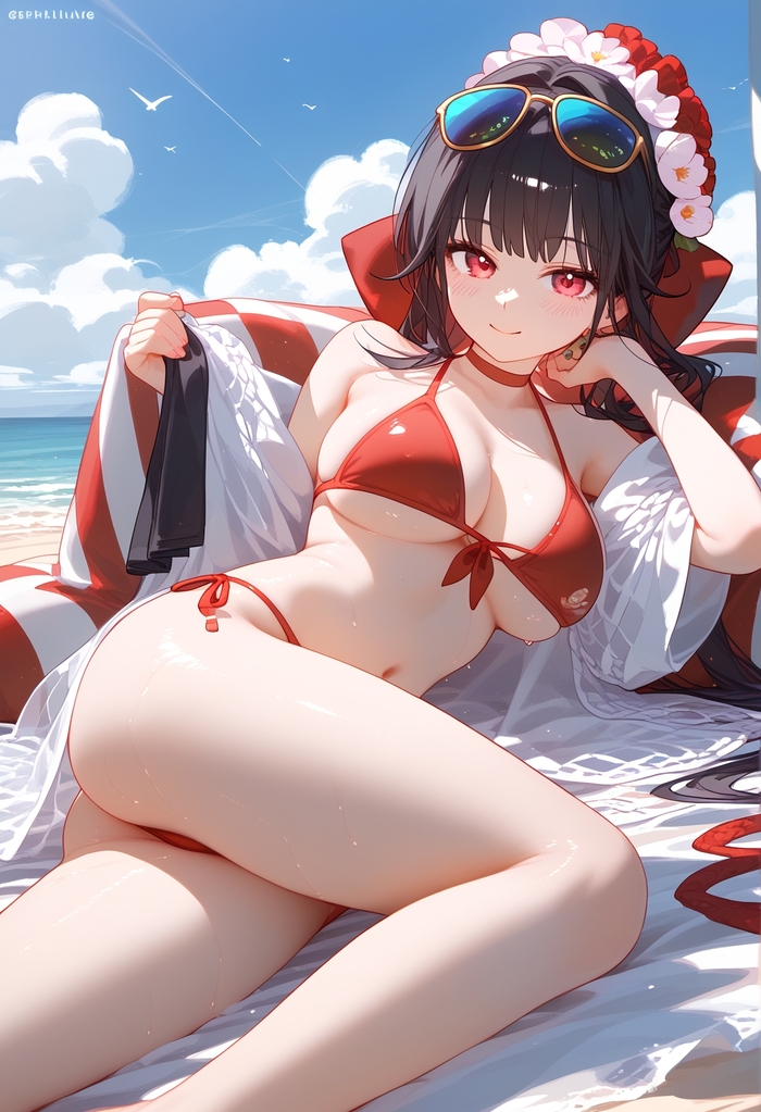 Sakura - NSFW, Neural network art, Anime art, Game art, Goddess of victory: nikke, Sakura, Anime, Girls, Beach, Telegram (link)