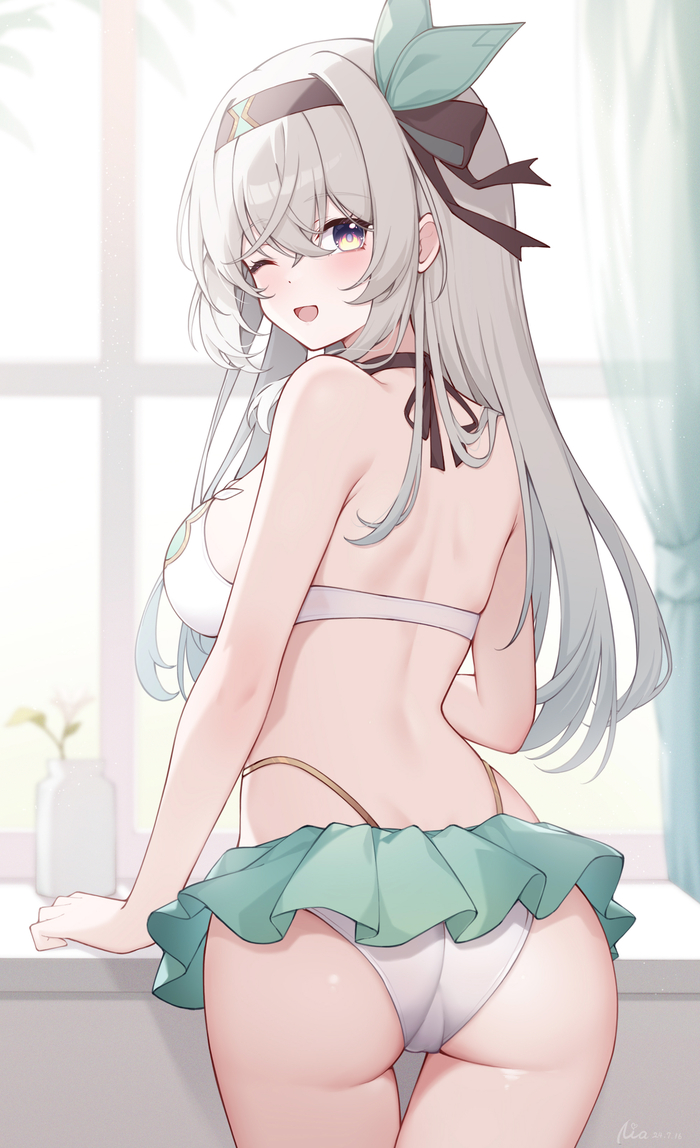 Хотару - NSFW, Anime Art, Аниме, Firefly (Honkai: Star Rail), Купальник, Попа