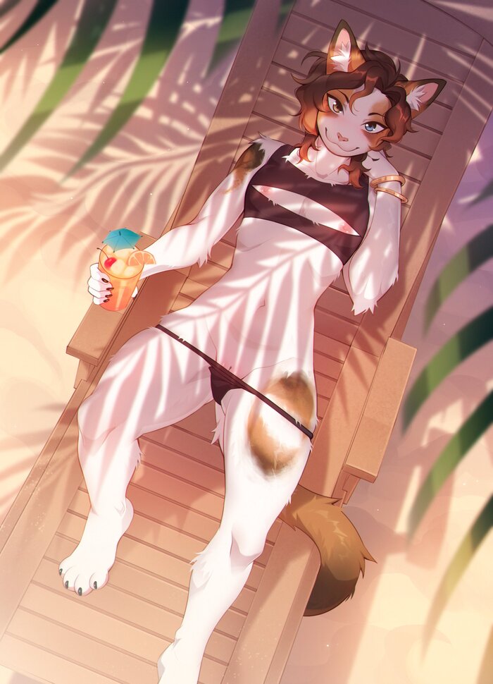 Under the palm trees - NSFW, Фурри, Антро, Арт, Furotica, Furry Cat, Fumiko