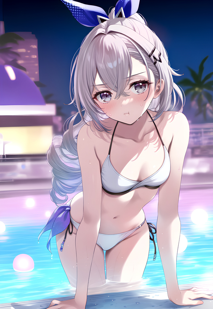 Волчара - NSFW, Anime Art, Pixiv, Аниме, Купальник, Silver Wolf (Honkai: Star Rail), Honkai: Star Rail, Арты нейросетей, Повтор