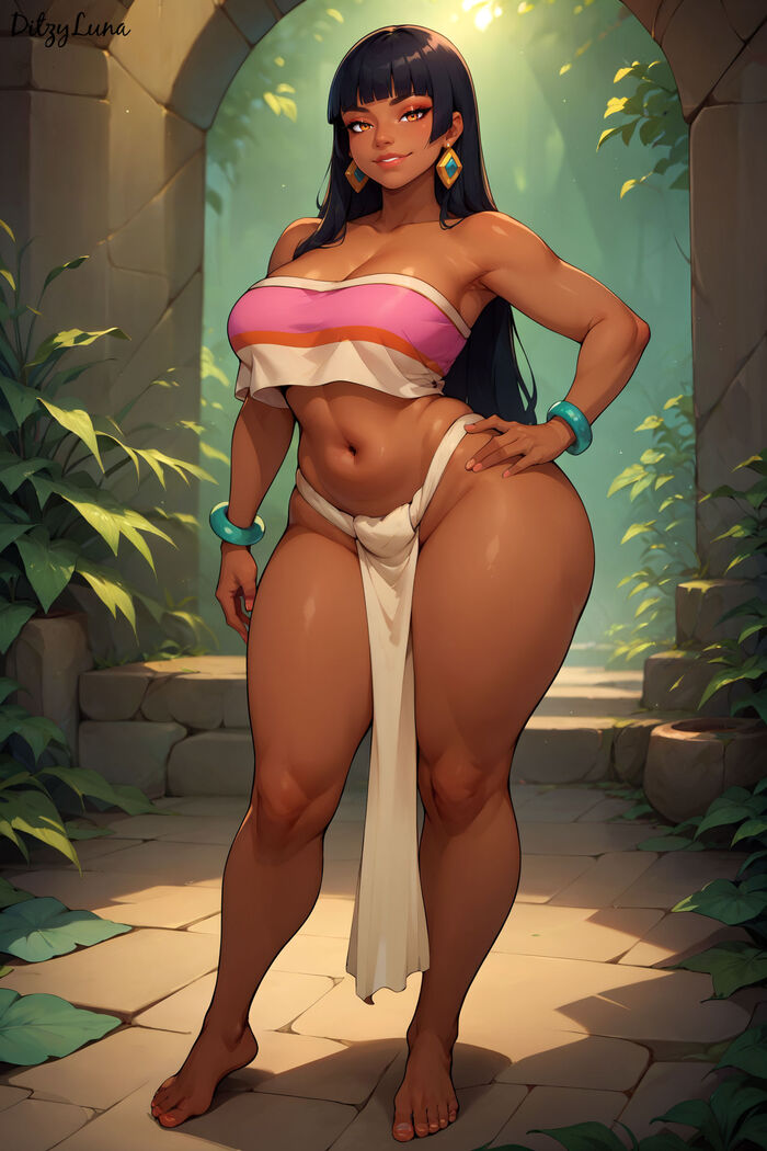 Chel - NSFW, Art, Hand-drawn erotica, Erotic, Neural network art, Road to El Dorado, Chel, Extra thicc, Longpost