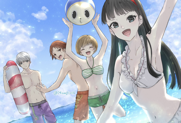 On the beach - NSFW, Anime art, Anime, Games, Persona, Persona 4, Amagi Yukiko, Chie Satonaka, Swimsuit