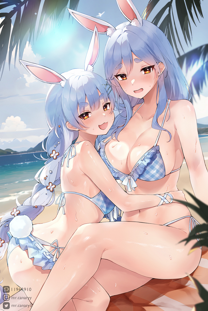 Pekomama and Pekodochi - NSFW, Anime art, Anime, Hololive, Virtual youtuber, Usada pekora, Pekomama