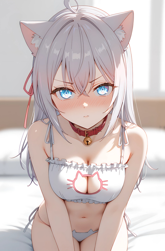 Alisa MikhailovNya - NSFW, Anime, Anime art, Alisa Mikhailovna Kujou, Tokidoki Bosotto Russia-go de Dereru Tonari no Aly, Roshidere, Animal ears, Underwear, Collar, Neural network art