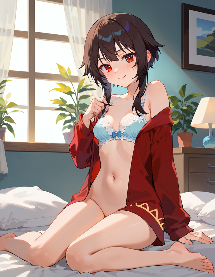 Good morning - NSFW, Anime, Anime art, Megumin, Konosuba, Bra, No panties, Neural network art, Pixiv