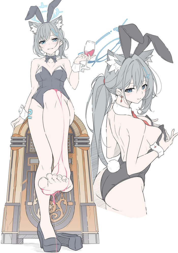 Shiroko & Shiroko - NSFW, Anime Art, Аниме, Blue archive, Shiroko Terror, Sunaookami Shiroko, Animal Ears, T1kosewad, Bunnysuit, Футфетиш