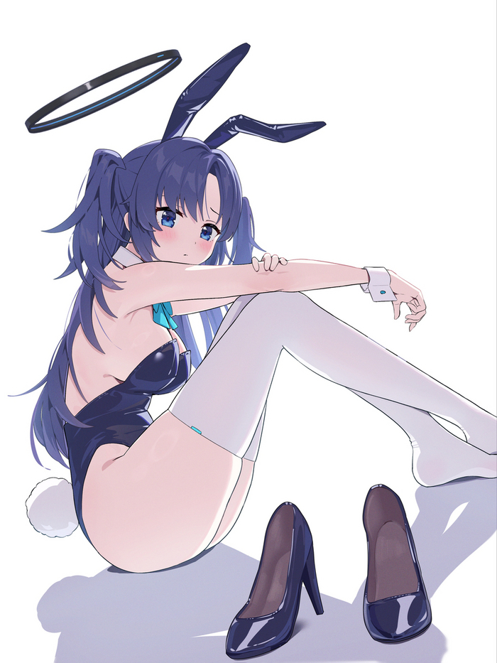 Зайка Юка - NSFW, Аниме, Anime Art, Blue archive, Hayase Yuuka, Bunnysuit, Bunny Ears, Bunny tail, Чулки