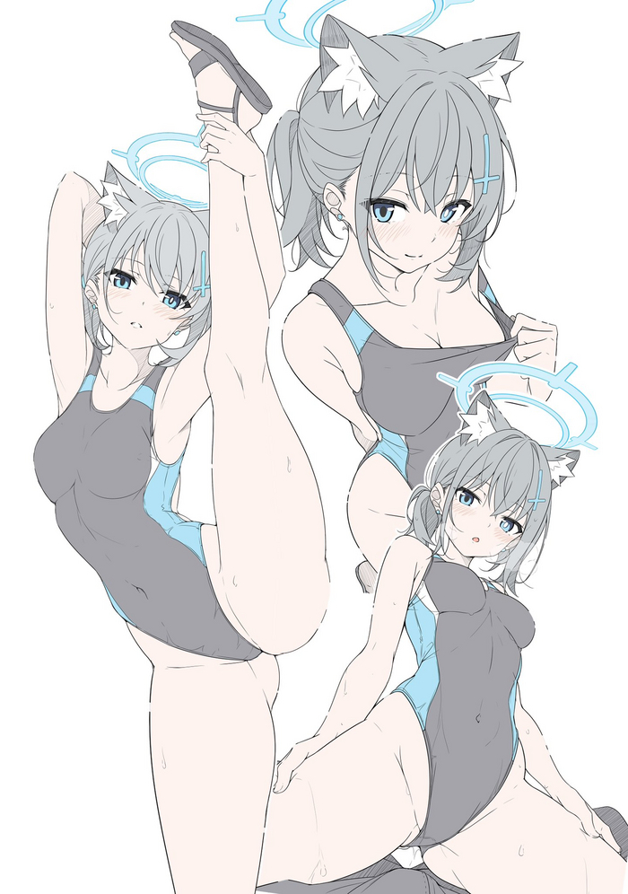 Shiroko Shiroko Shiroko - NSFW, Anime Art, Аниме, Blue archive, Sunaookami Shiroko, Animal Ears, T1kosewad, Купальник