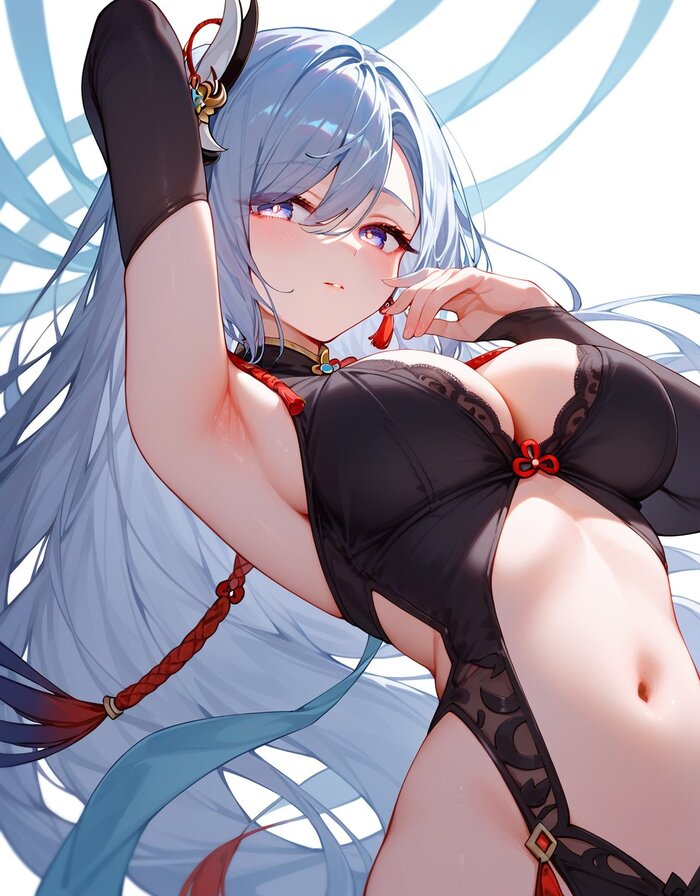 Shenhe - NSFW, Аниме, Anime Art, Shenhe (Genshin Impact), Genshin Impact, Пупок, Арты нейросетей