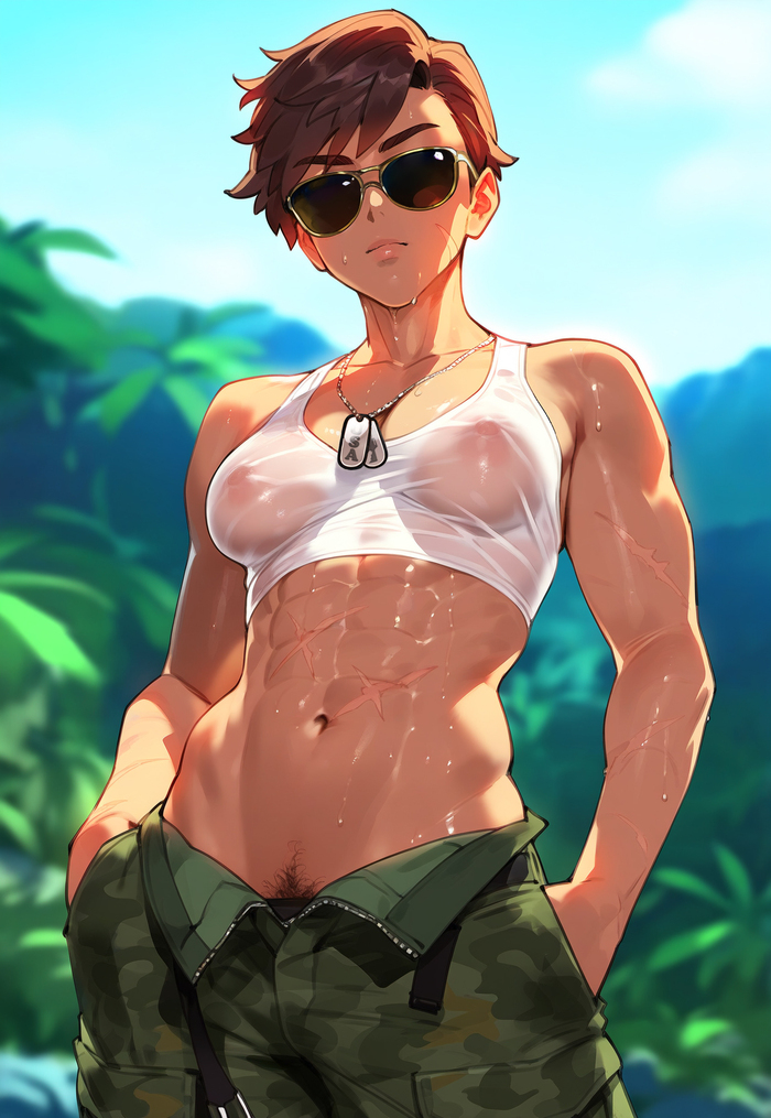 Army Girl - NSFW, Jagat Ai, Muscleart, Strong girl, Sweat, Sports girls, Neural network art, Press, Girl in glasses, Pubes