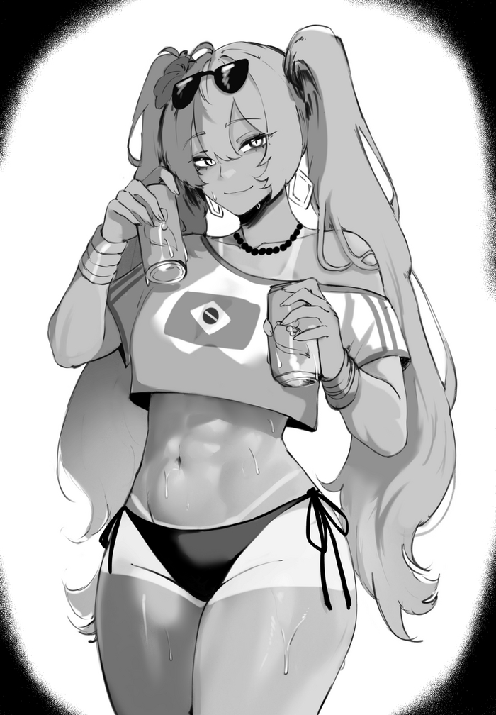 Brazilian Miku - NSFW, Zovokia (Masoq), Art, Anime, Anime art, Hand-drawn erotica, Erotic, Vocaloid, Hatsune Miku, Swimsuit, Muscleart, Longpost