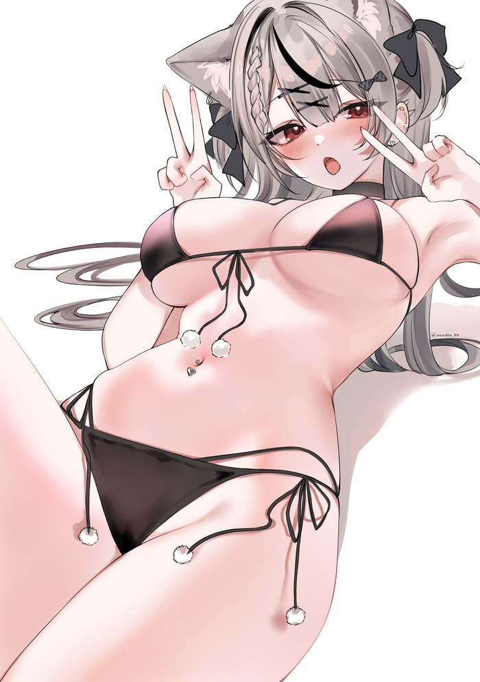 Sakamata cat bikini - NSFW, Anime art, Anime, Virtual youtuber, Hololive, Sakamata chloe, Animal ears, Bikini, Swimsuit