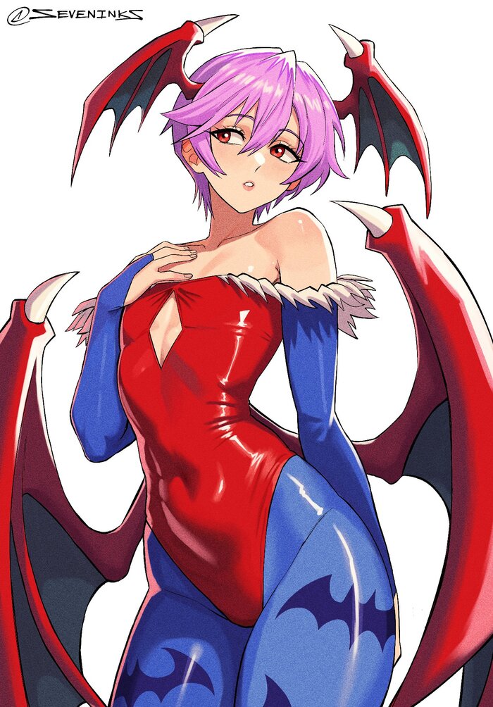 Lilith - NSFW, Anime art, Anime, Game art, Darkstalkers, Lilith Aensland, Small size, Delicious flat chest, Twitter (link), Longpost