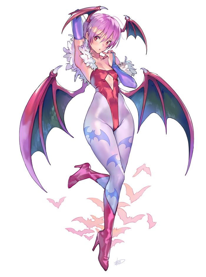 Lilith - NSFW, Anime Art, Аниме, Game Art, Darkstalkers, Lilith Aensland, Маленький размер, Delicious flat chest, Twitter (ссылка), Длиннопост