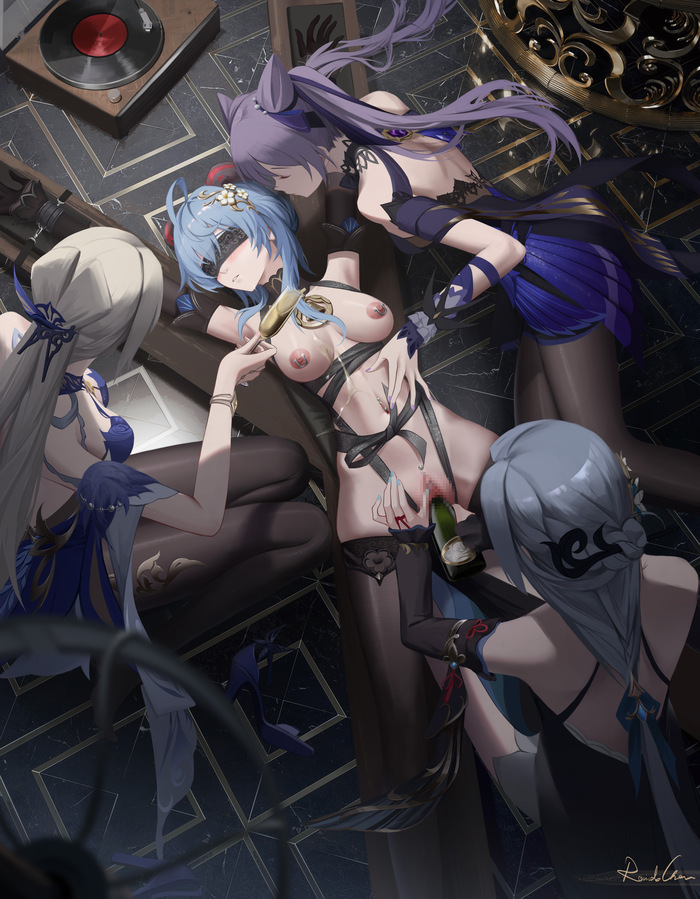 Their corporate parties are interesting - NSFW, Anime art, Anime, Friend, Yuri, Genshin impact, Ningguang, Ganyu (Genshin Impact), Keqing (Genshin Impact), Shenhe (Genshin Impact), Boobs, Labia, Longpost