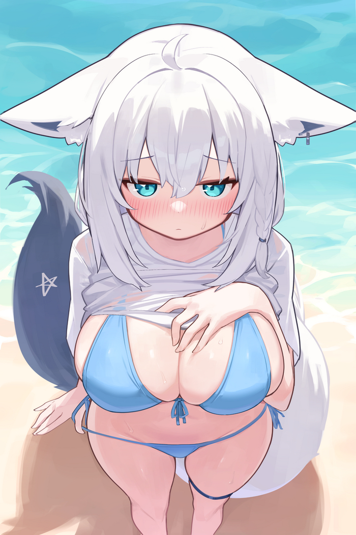 Fubuki - NSFW, Anime Art, Аниме, Virtual YouTuber, Hololive, Shirakami Fubuki, Deaver, Animal Ears, Хвост, Купальник