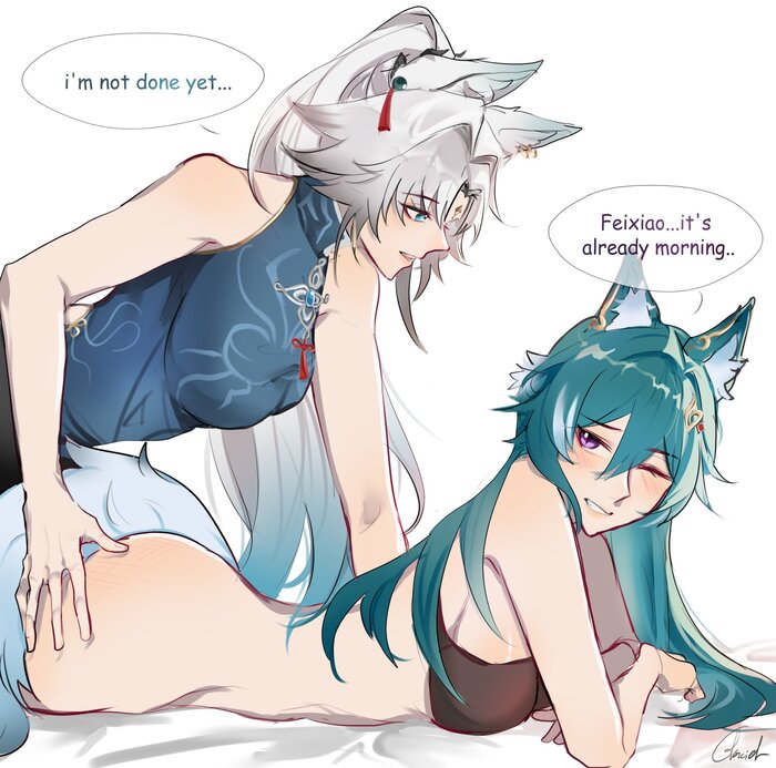 Feixiao & Yukong - NSFW, Anime Art, Аниме, Подруга, Yuri, Honkai: Star Rail, Feixiao (Honkai: Star Rail), Yukong (Honkai: Star Rail), Animal Ears, Нижнее белье, Хвост, Twitter (ссылка)