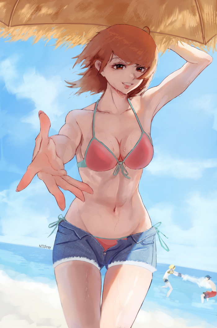 On the beach - NSFW, Anime art, Anime, Persona, Persona 3, Takeba Yukari, Aigis