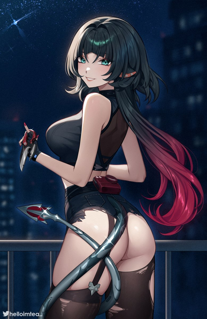 Reply to Jane Doe - NSFW, Zenless Zone Zero, Jane Doe (zzz), Helloimtea, Anime, Anime art, Art, Girls, Games, Booty, Tail, Stockings, Animal ears, Hand-drawn erotica, Reply to post