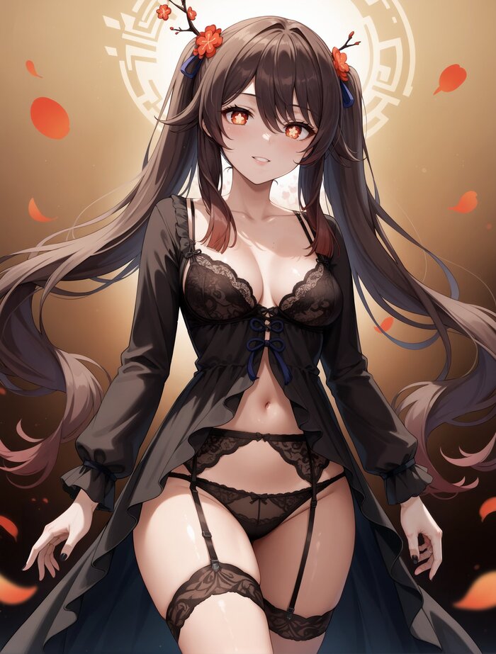 Hu Tao - NSFW, Anime, Anime art, Hu Tao (Genshin Impact), Genshin impact, Stockings, Pantsu, Neural network art